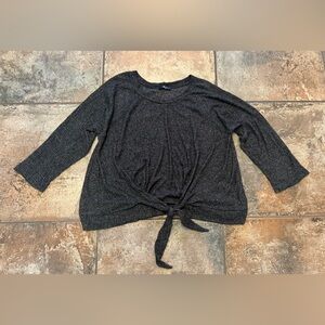 Tua Plus Women's Black & White Speckled Tie-Front Sweater